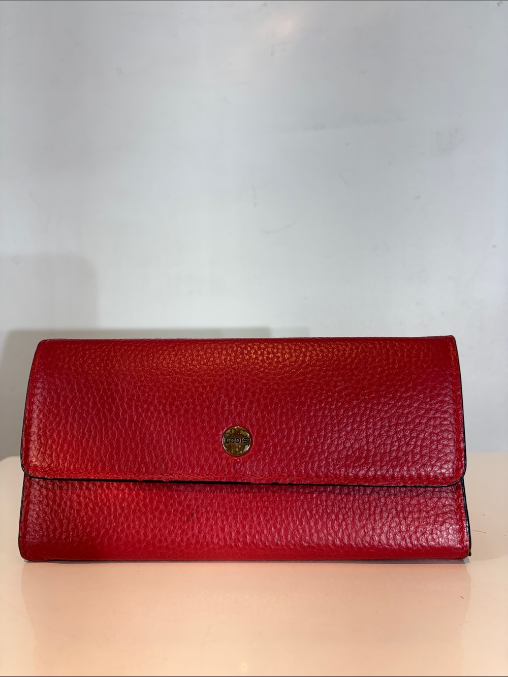 Lodis Red Leather Wallet Clutch RFID Snap Flap Organizer Wristlet Style